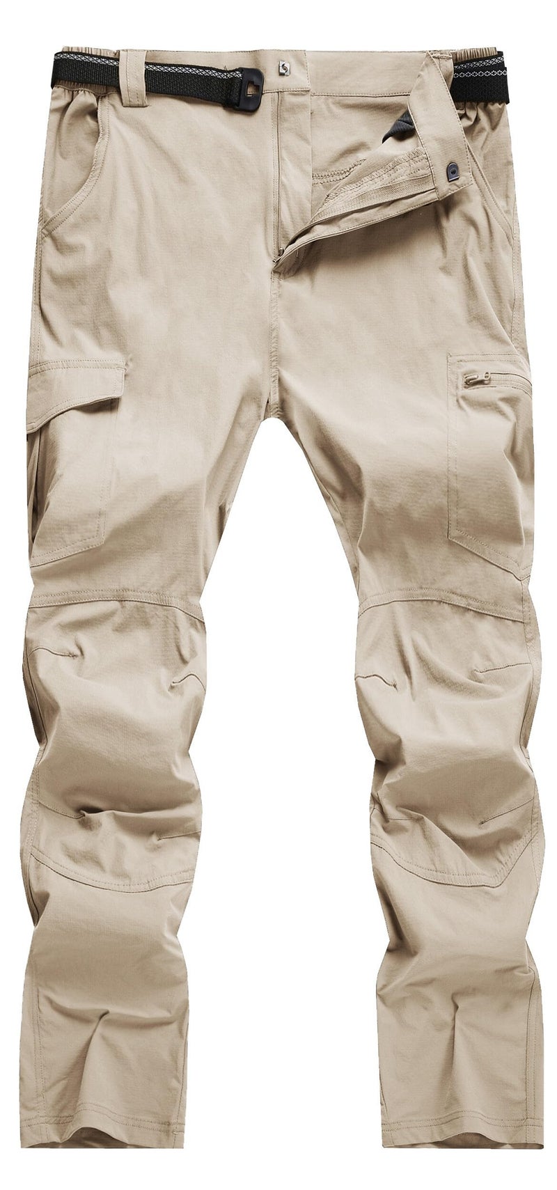 AREOUTS Men's Cargo Work Hiking Pants Lightweight Water Resistant Quick Dry Fishing Travel Camping Outdoor Breathable Multi Pockets Light Khaki L - Image 2