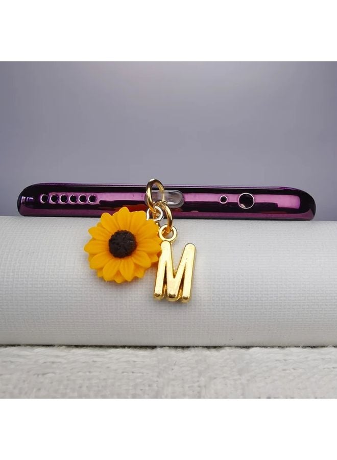 Type C Phone Dust Plug Golden English Letter L And Sunflower Charging Port Cover - Image 2