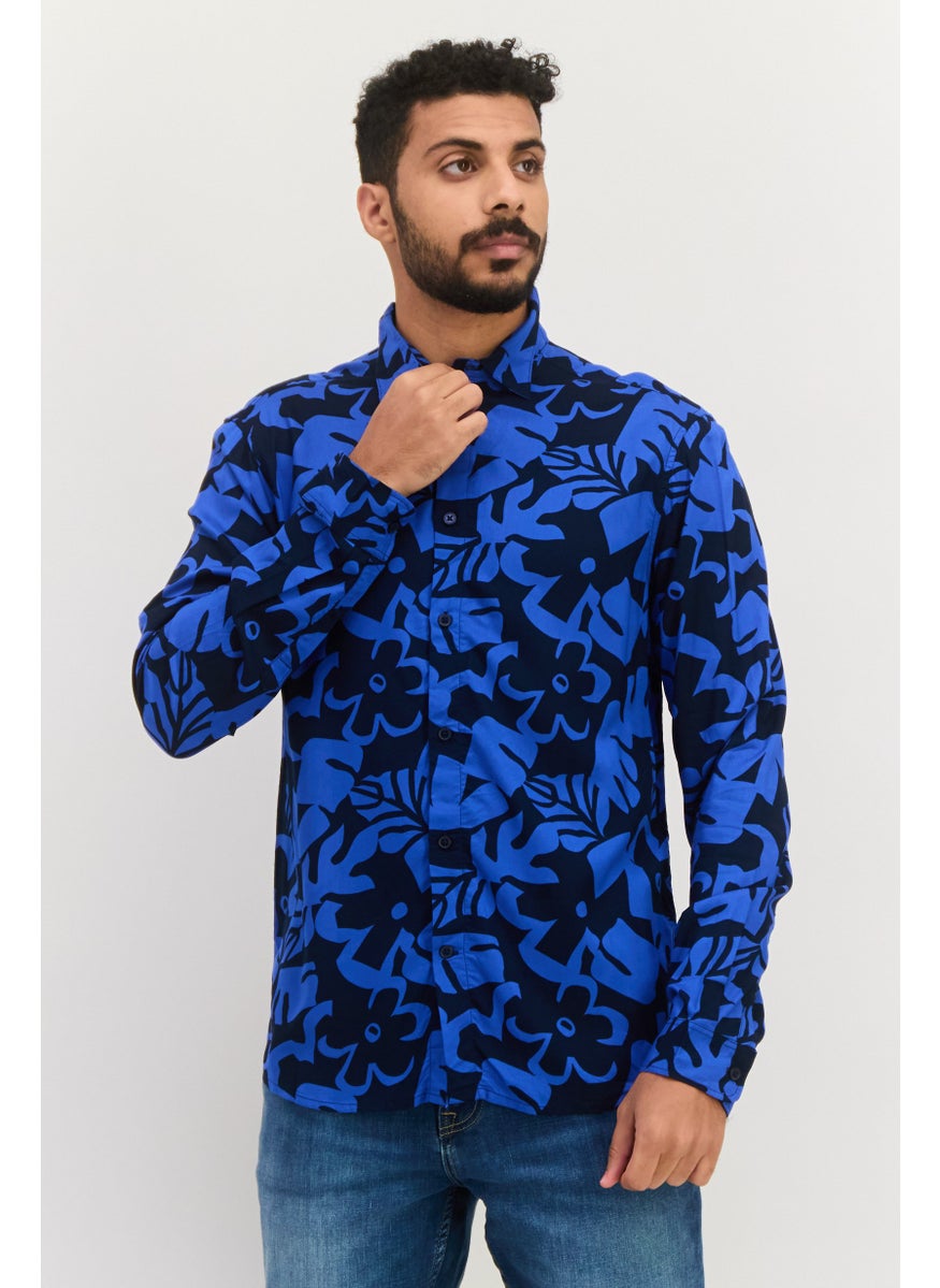 Jules Men Regular Fit Allover Printed Long Sleeves Theo Casual Shirt, Navy  - Image 1