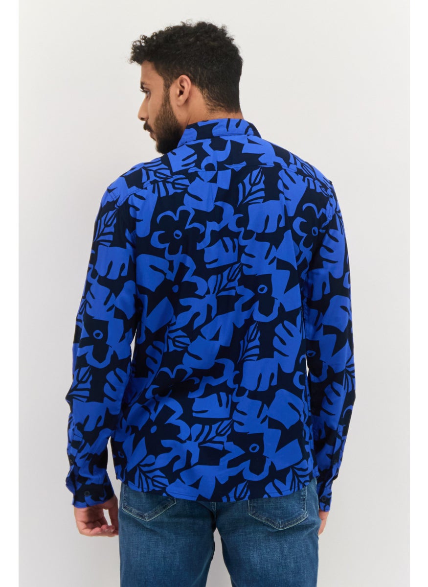Jules Men Regular Fit Allover Printed Long Sleeves Theo Casual Shirt, Navy  - Image 3