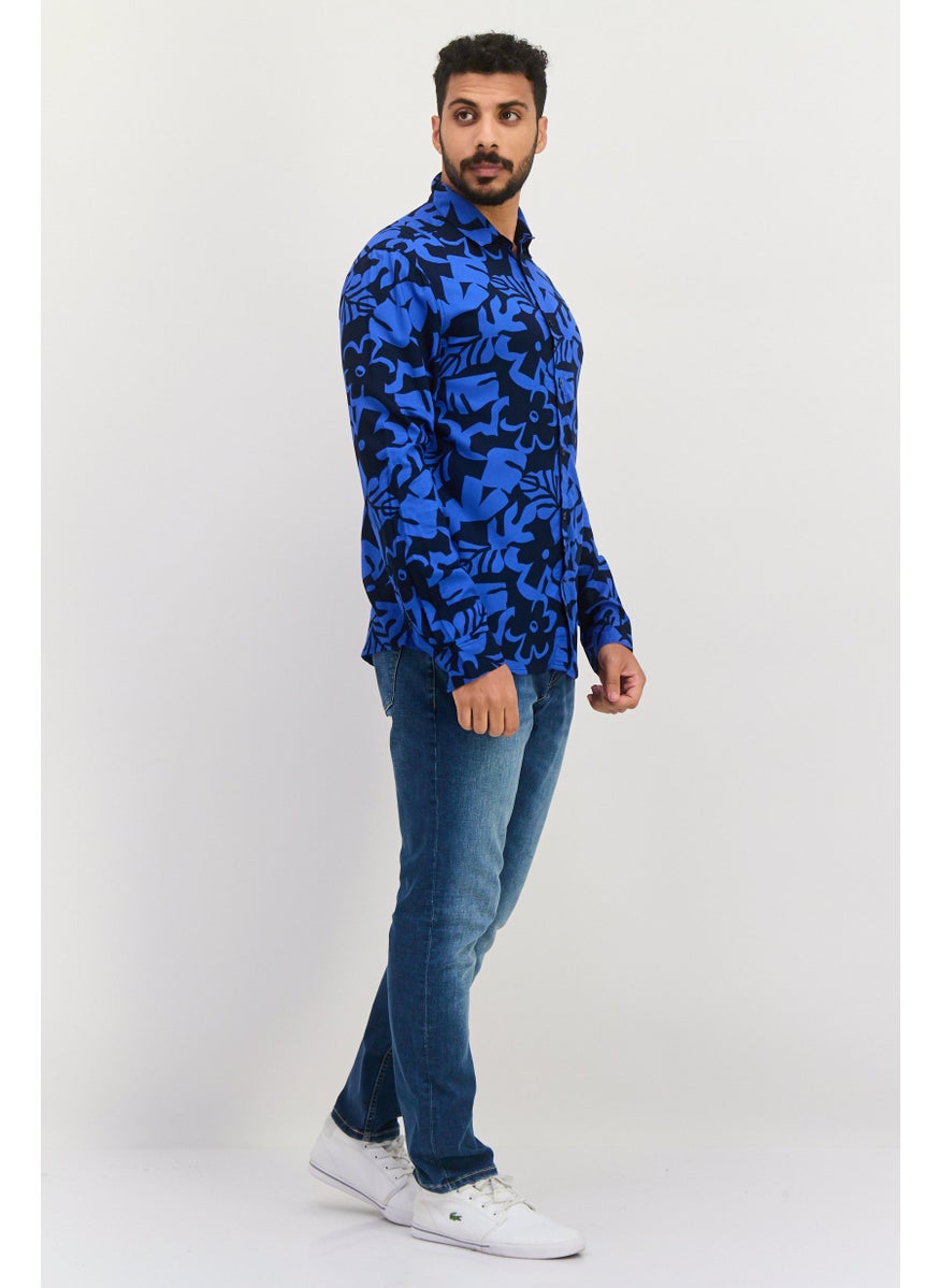 Jules Men Regular Fit Allover Printed Long Sleeves Theo Casual Shirt, Navy  - Image 4