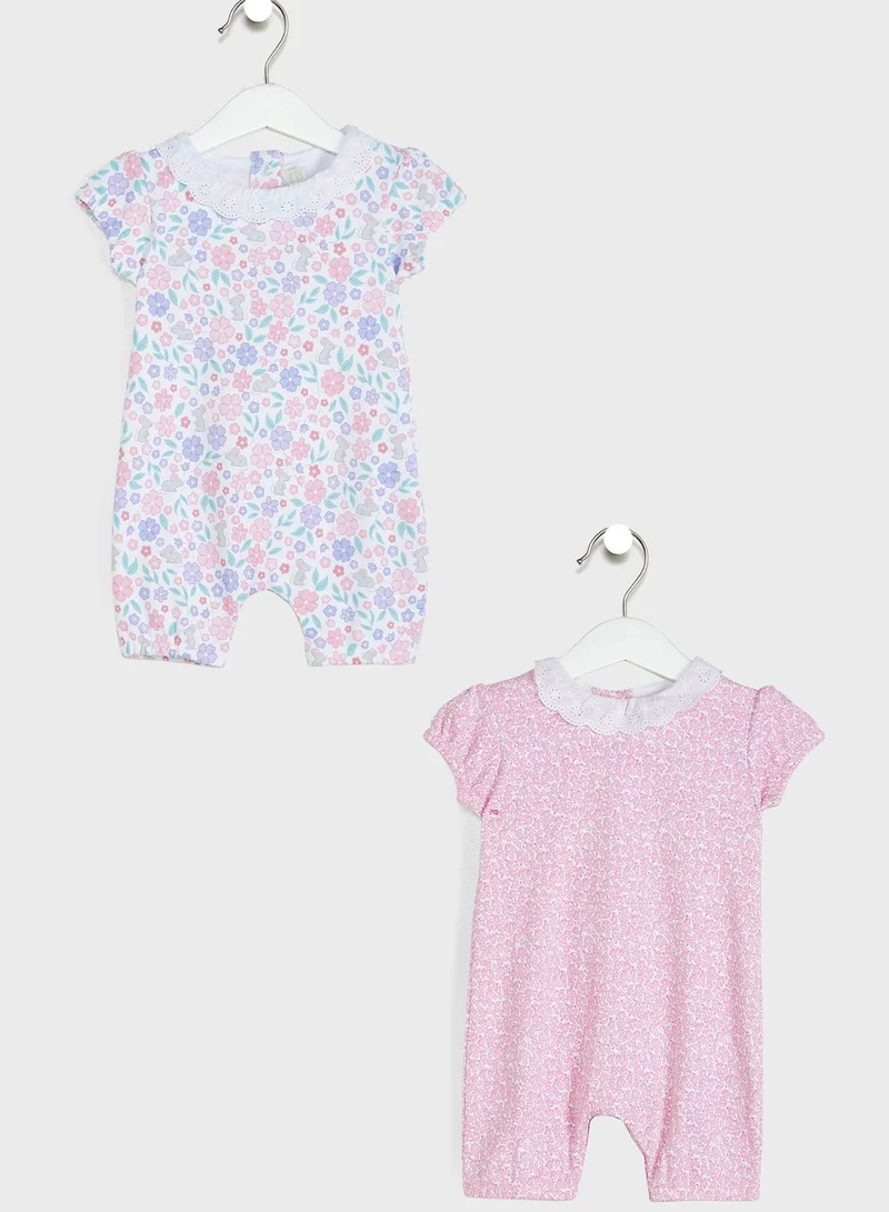 JoJo Maman Bebe Kids 2 Pack Pretty Collar Romper