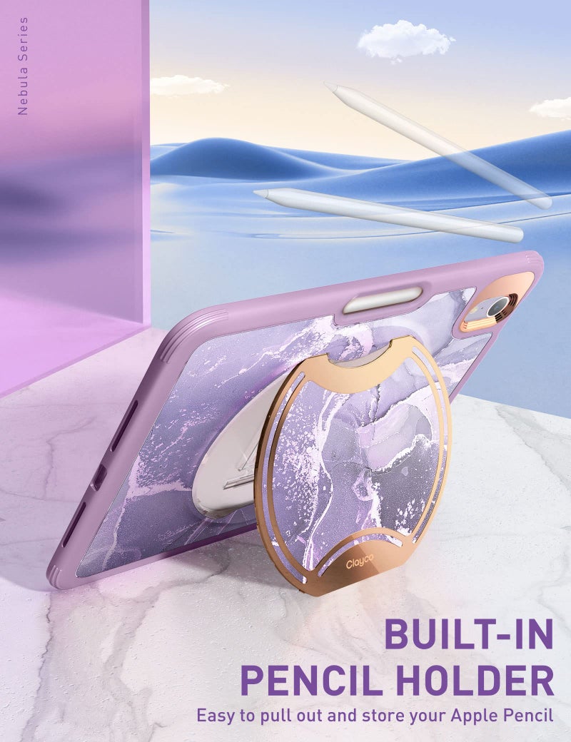 Clayco Nebula Case for iPad mini 6 (2021) with [Built-in Screen Protector] [Kickstand] [Pencil Holder], Full Body Slim Protective Case Support Pencil Charging for iPad mini 8.3 6th Generation-Purple - Image 5