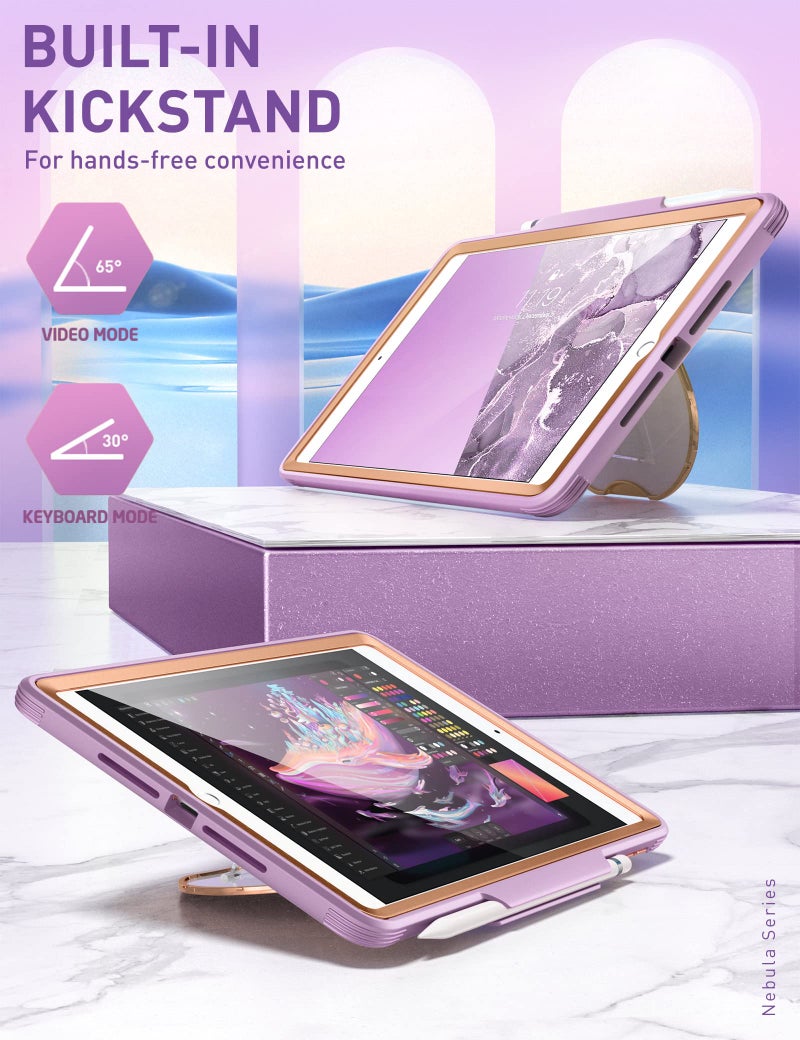 Clayco Nebula Case for iPad mini 6 (2021) with [Built-in Screen Protector] [Kickstand] [Pencil Holder], Full Body Slim Protective Case Support Pencil Charging for iPad mini 8.3 6th Generation-Purple - Image 2
