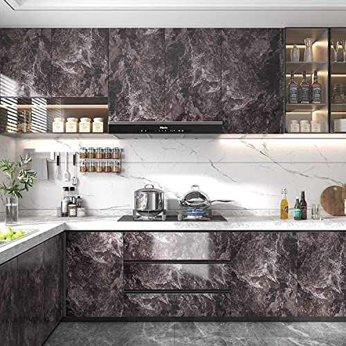 Elton High Gloss Brown Marble Furniture Film Interior Film Wallpaper for Cupboard Door, Almirah, Fridge, Tabletop, Wall, Floor, DIY & Other Renovation Projects : (50 Square Feet) (Brown Marble) - Image 4