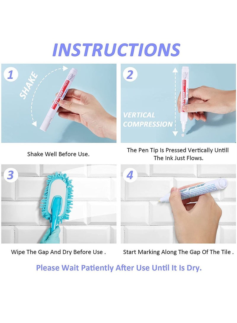 SYOSI 6 Pieces Tile Pen Wall Grout Restorer Pen Repair Marker Grout Filler Pen for Restoring Tile Grout Wall Floor Bathrooms and Kitchen White - Image 2