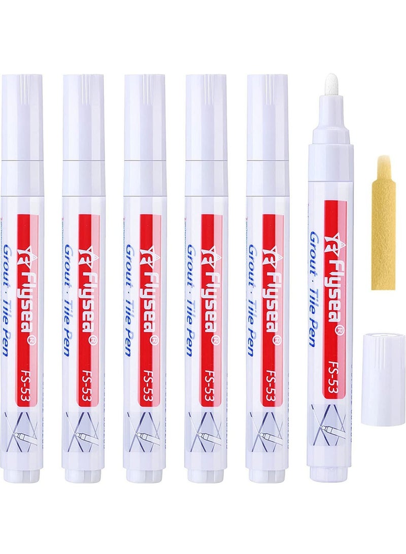 SYOSI 6 Pieces Tile Pen Wall Grout Restorer Pen Repair Marker Grout Filler Pen for Restoring Tile Grout Wall Floor Bathrooms and Kitchen White - Image 1