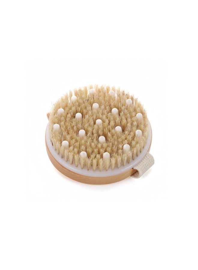 Wooden Body Massage Brush with Natural Pig Bristles, Palm Grip for Wet & Dry Use - Image 1