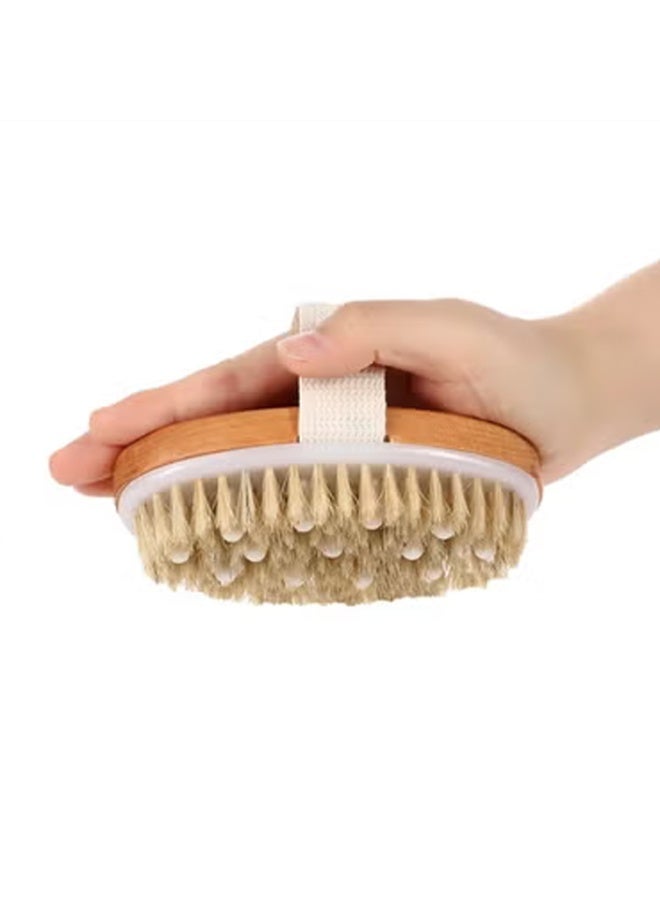 Wooden Body Massage Brush with Natural Pig Bristles, Palm Grip for Wet & Dry Use - Image 2