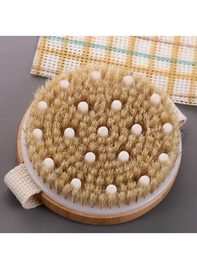 Wooden Body Massage Brush with Natural Pig Bristles, Palm Grip for Wet & Dry Use - Image 3