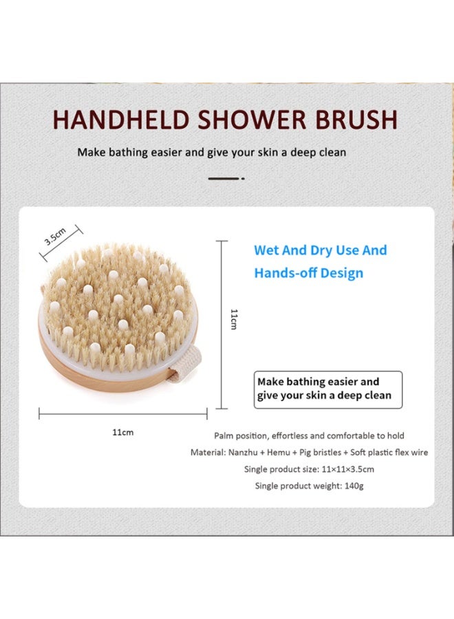 Wooden Body Massage Brush with Natural Pig Bristles, Palm Grip for Wet & Dry Use - Image 4