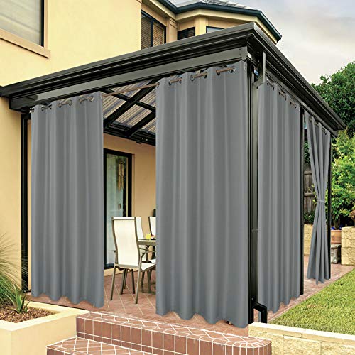 BONZER Outdoor Curtains for Patio Waterproof Thick Privacy Grommet Light Filtering Outside Curtains for Porch Pergola Gazebo Deck 1 Panel 84W x 120L inch Grey