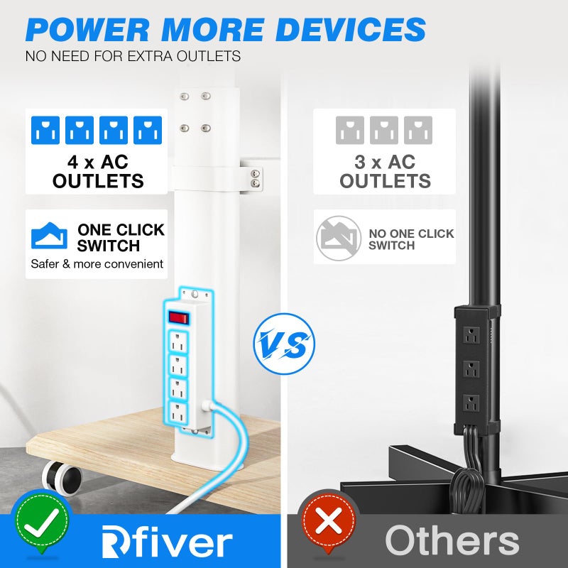 Rfiver Sleek Rolling TV Stand with Power Outlet for Home Decor, Height Adjustable Portable TV Stand on Wheels for 32-75 Inch TVs, Strong Tall Mobile TV Cart with Mount Up to 88 lbs, White - Image 2