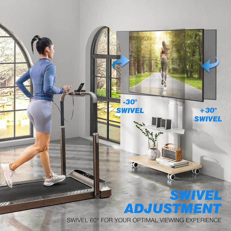 Rfiver Sleek Rolling TV Stand with Power Outlet for Home Decor, Height Adjustable Portable TV Stand on Wheels for 32-75 Inch TVs, Strong Tall Mobile TV Cart with Mount Up to 88 lbs, White - Image 3