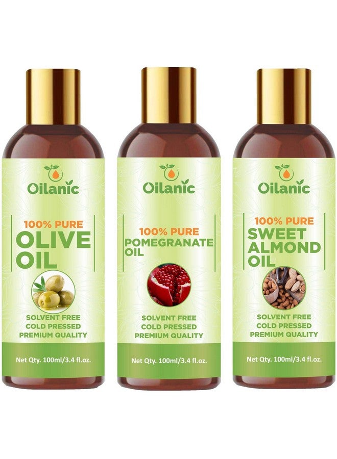 Oilanic?100% Pure & Natural Olive Oil, Pomegranate Oil & Sweet Almond Oil Combo pack of 3 bottles of 100 ml(300 ml) - Image 1