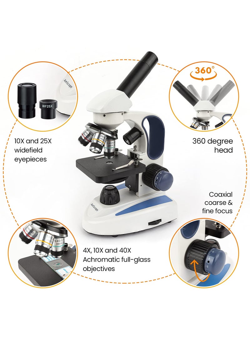 AmScope AmScope 40X1000X Biology Science Metal Glass Student Microscope with 3MP Digital Camera  - Image 2