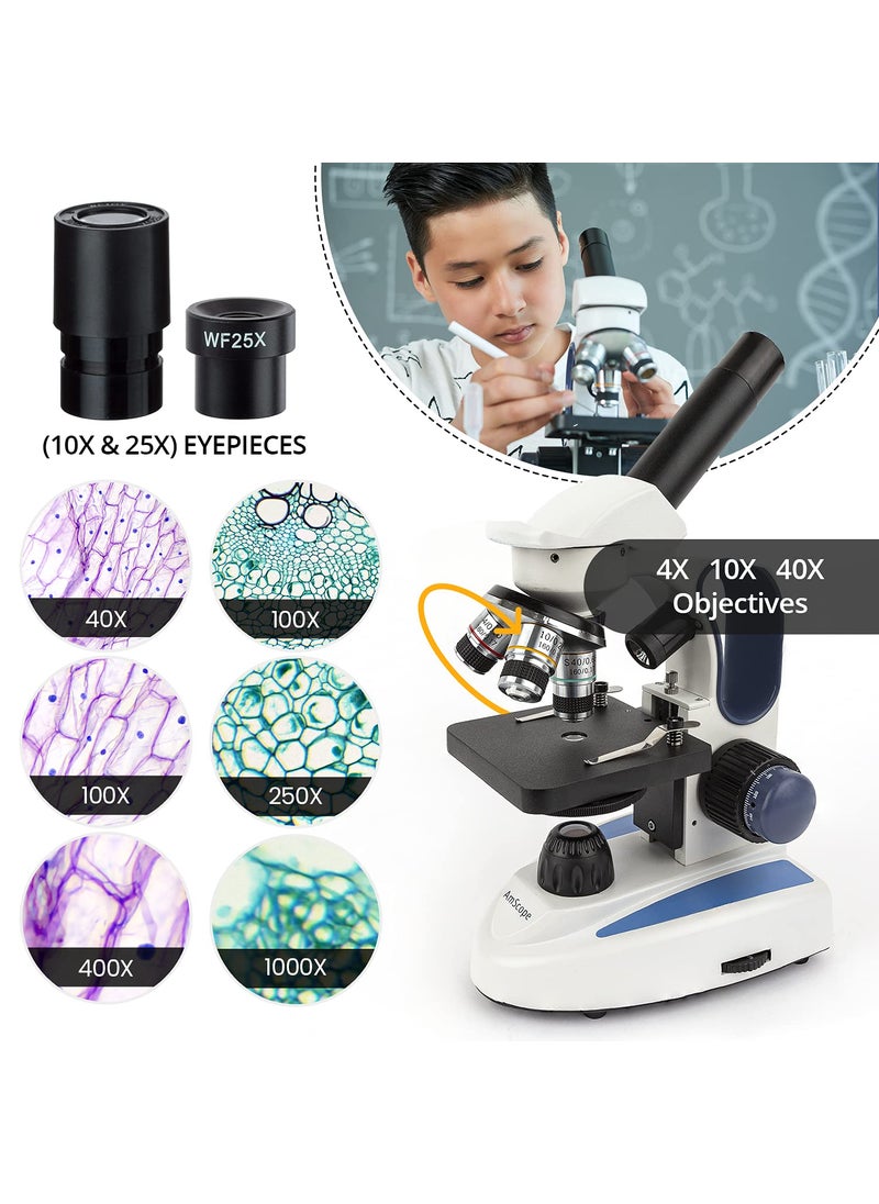 AmScope AmScope 40X1000X Biology Science Metal Glass Student Microscope with 3MP Digital Camera  - Image 3