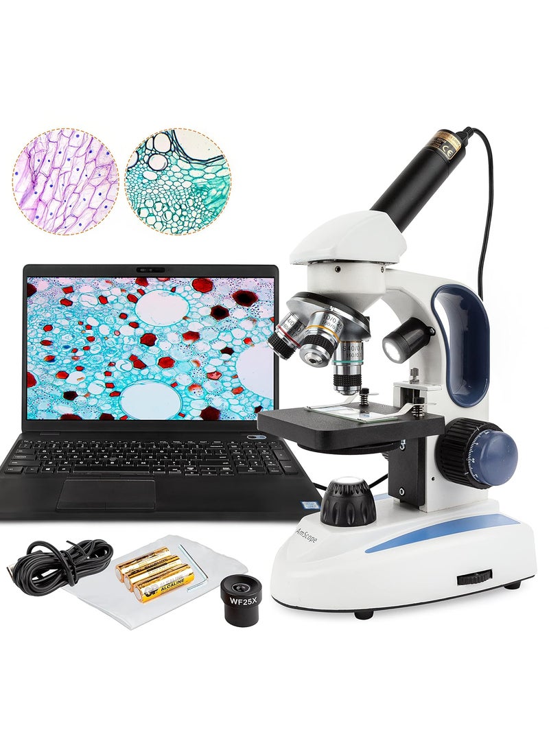 AmScope AmScope 40X1000X Biology Science Metal Glass Student Microscope with 3MP Digital Camera  - Image 1