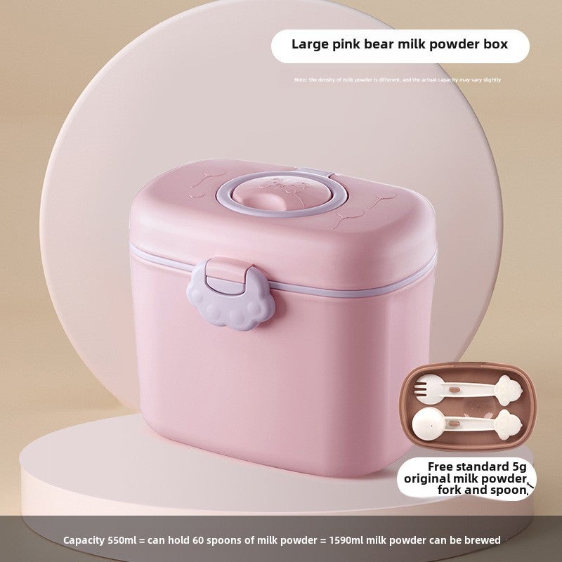 Bear Milk Powder Box Portable Outgoing Baby Rice Powder Box Snacks Sub-pack Storage Tank Sealed Moisture-proof Waterproof(Tall bear pink) - Image 1