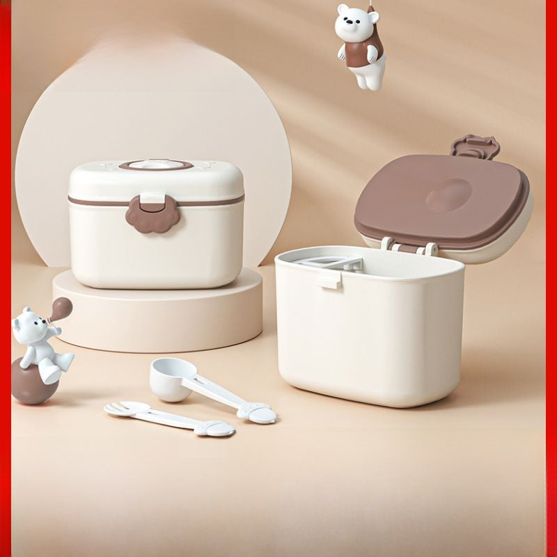 Bear Milk Powder Box Portable Outgoing Baby Rice Powder Box Snacks Sub-pack Storage Tank Sealed Moisture-proof Waterproof(Tall bear pink) - Image 2