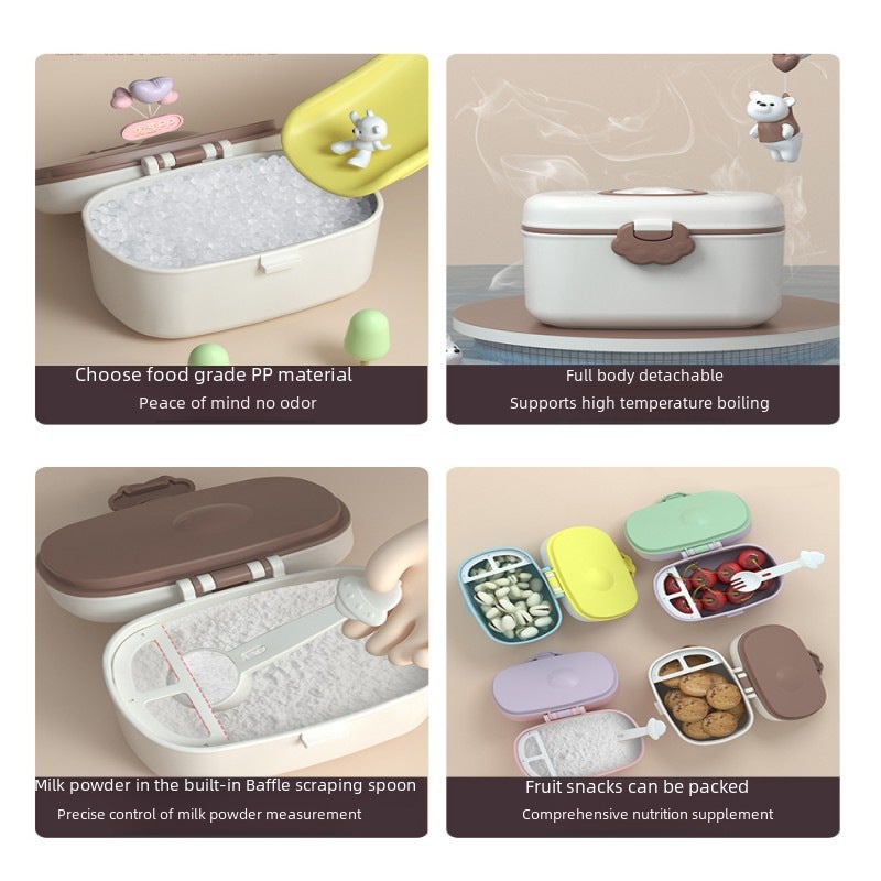 Bear Milk Powder Box Portable Outgoing Baby Rice Powder Box Snacks Sub-pack Storage Tank Sealed Moisture-proof Waterproof(Tall bear pink) - Image 5