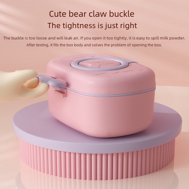 Bear Milk Powder Box Portable Outgoing Baby Rice Powder Box Snacks Sub-pack Storage Tank Sealed Moisture-proof Waterproof(Tall bear pink) - Image 4