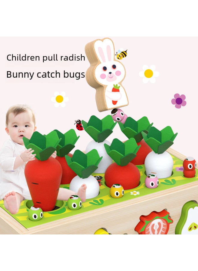 Generic - Wooden Multifunctional Pulling Radish Farm Fruit Cognitive Shape Matching Drag Trolley Children's Early Education Toys-Color:Shape Building Block Trailer (logarithmic Board Model) - Image 1