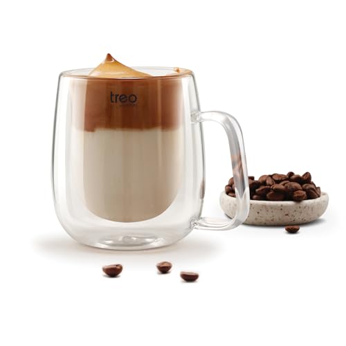Treo by Milton Double Wall Glass Coffee Cups, 260 ml, Double Layer Tea & Coffee Mug, Crystal Clear, Microwave Safe, Hot & Cold Drinks, Hot Chocolate, Milk, Cappuccino, Expresso Cup - Image 1