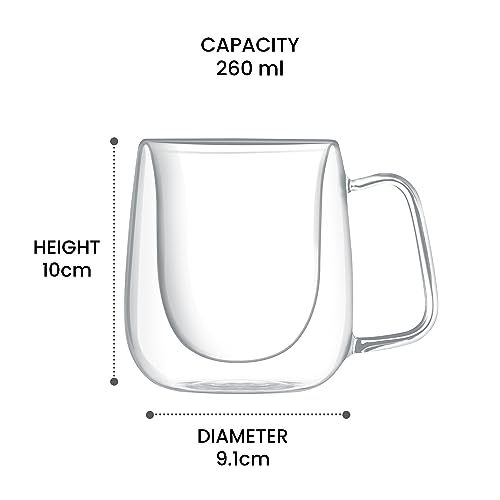 Treo by Milton Double Wall Glass Coffee Cups, 260 ml, Double Layer Tea & Coffee Mug, Crystal Clear, Microwave Safe, Hot & Cold Drinks, Hot Chocolate, Milk, Cappuccino, Expresso Cup - Image 4