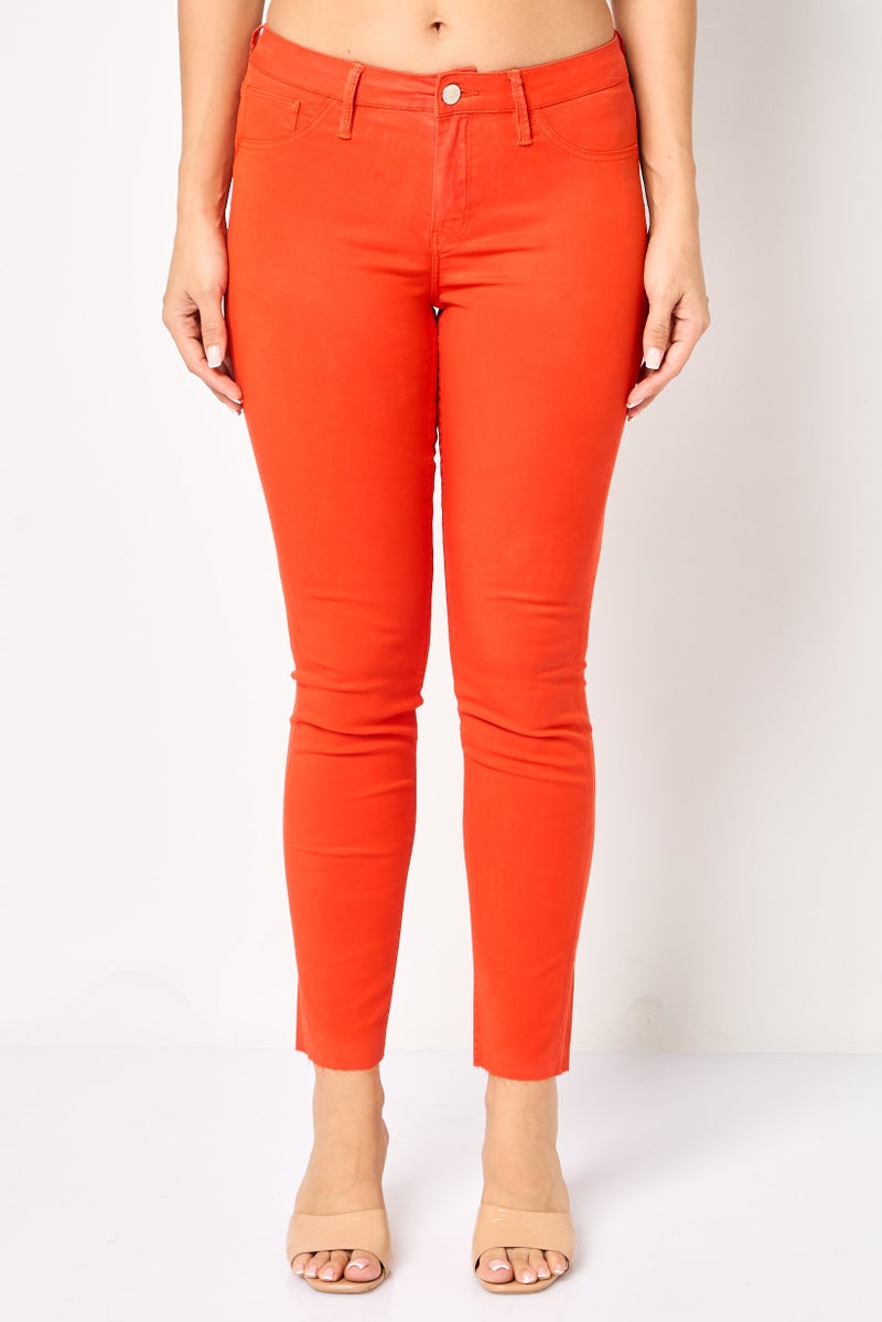 Reiko Women Skinny Fit Solid Skinny Pants, Orange - Image 1