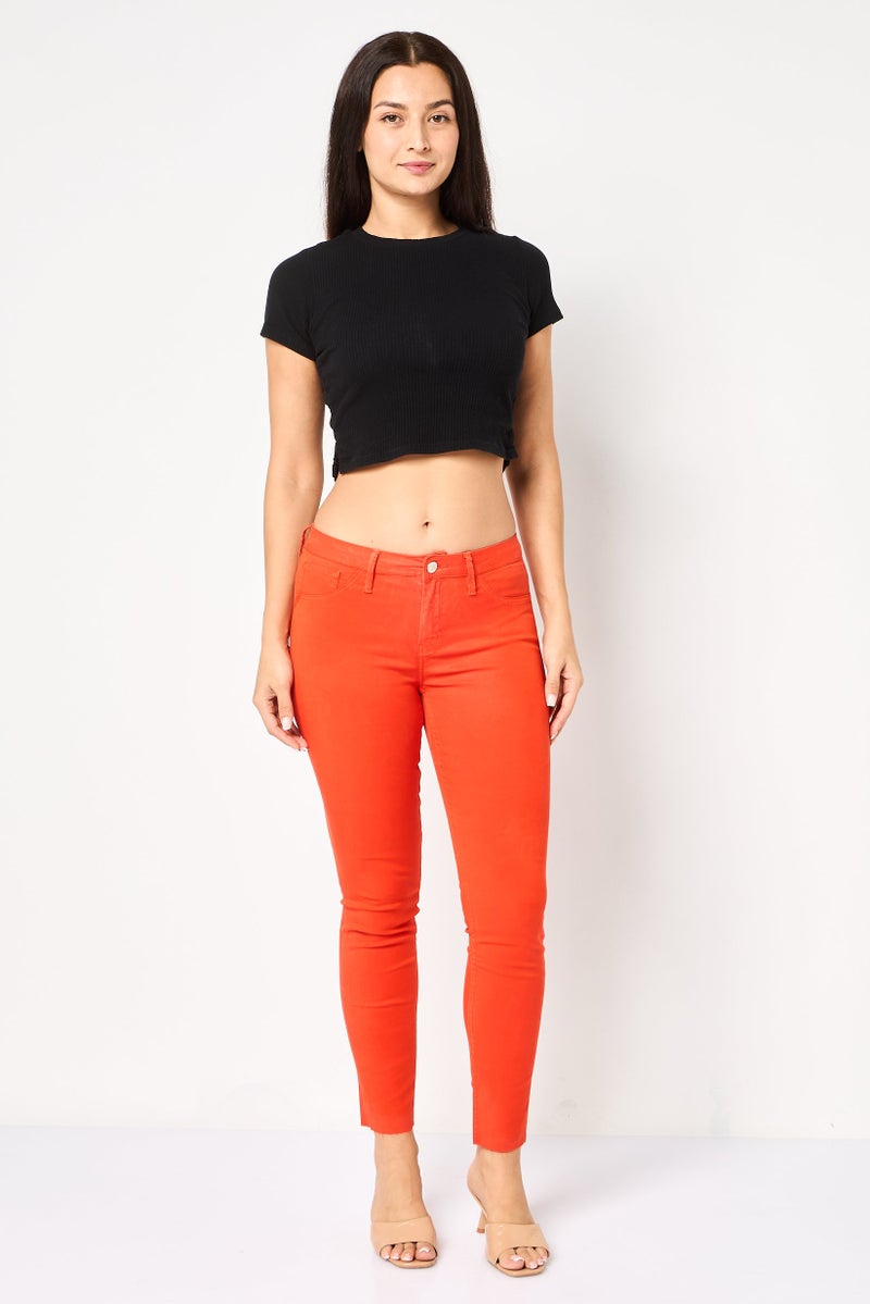 Reiko Women Skinny Fit Solid Skinny Pants, Orange - Image 2