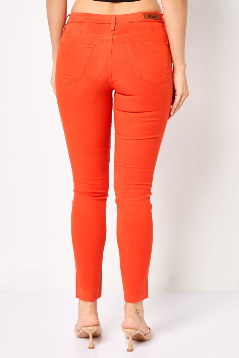 Reiko Women Skinny Fit Solid Skinny Pants, Orange - Image 4