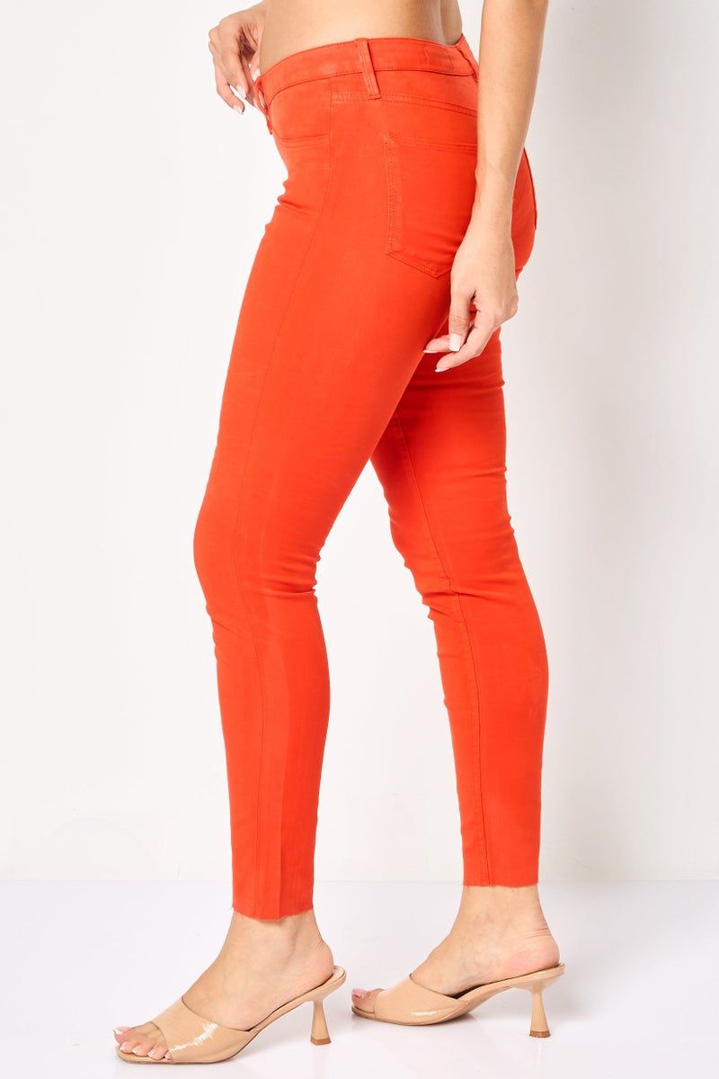 Reiko Women Skinny Fit Solid Skinny Pants, Orange - Image 3