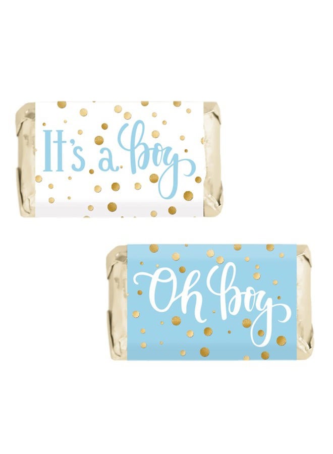 DISTINCTIVS Blue and Gold It's a Boy Baby Shower Mini Candy Bar Wrappers - 45 Stickers - Image 1