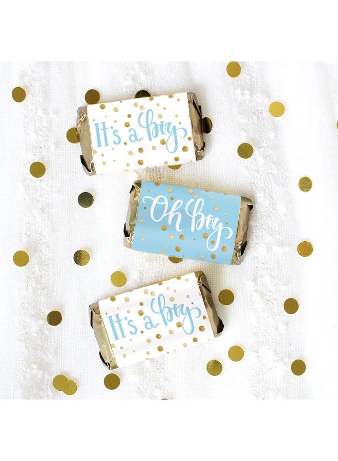 DISTINCTIVS Blue and Gold It's a Boy Baby Shower Mini Candy Bar Wrappers - 45 Stickers - Image 2