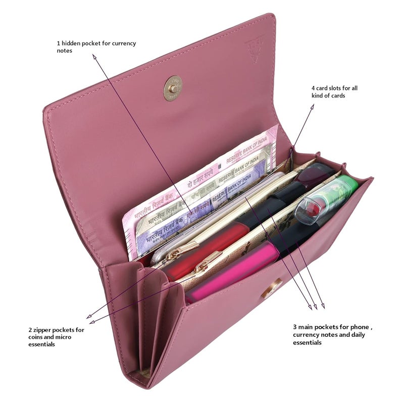 ALSU Faux Leather Women's Wallet Hand Clutch | Phone Pocket | 4 Card Pockets (Peach) - Image 5
