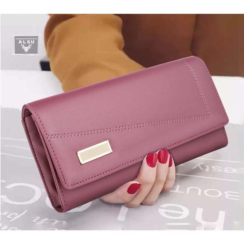 ALSU Faux Leather Women's Wallet Hand Clutch | Phone Pocket | 4 Card Pockets (Peach) - Image 4