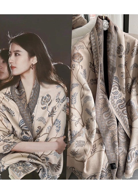 Two Tone Womens Shawl Wraps, 60 * 185cm Cashmere Shawl, Scarf Wrap for Evening Dress,  Winter Thick Warm Knitted Scarf Blanket, Front-Open Poncho Cape for Traveling, Wedding Party, Home, Office