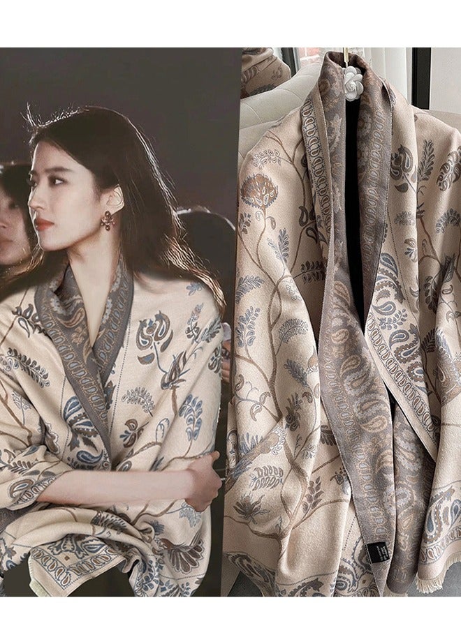 DUNISO Two Tone Womens Shawl Wraps, 60 * 185cm Cashmere Shawl, Scarf Wrap for Evening Dress,  Winter Thick Warm Knitted Scarf Blanket, Front-Open Poncho Cape for Traveling, Wedding Party, Home, Office - Image 1
