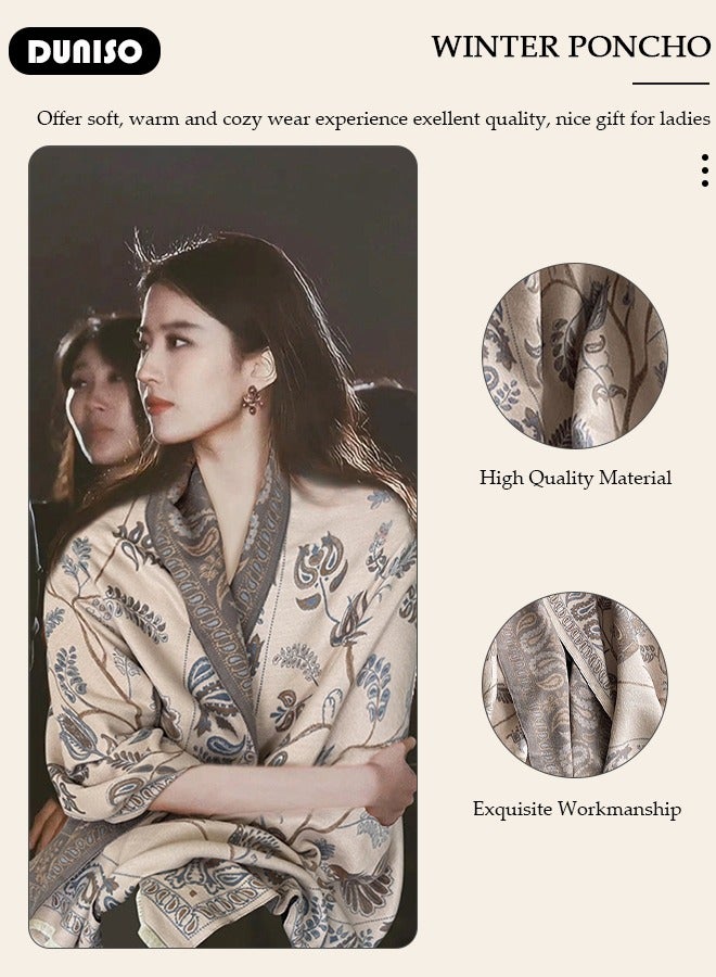 DUNISO Two Tone Womens Shawl Wraps, 60 * 185cm Cashmere Shawl, Scarf Wrap for Evening Dress,  Winter Thick Warm Knitted Scarf Blanket, Front-Open Poncho Cape for Traveling, Wedding Party, Home, Office - Image 2