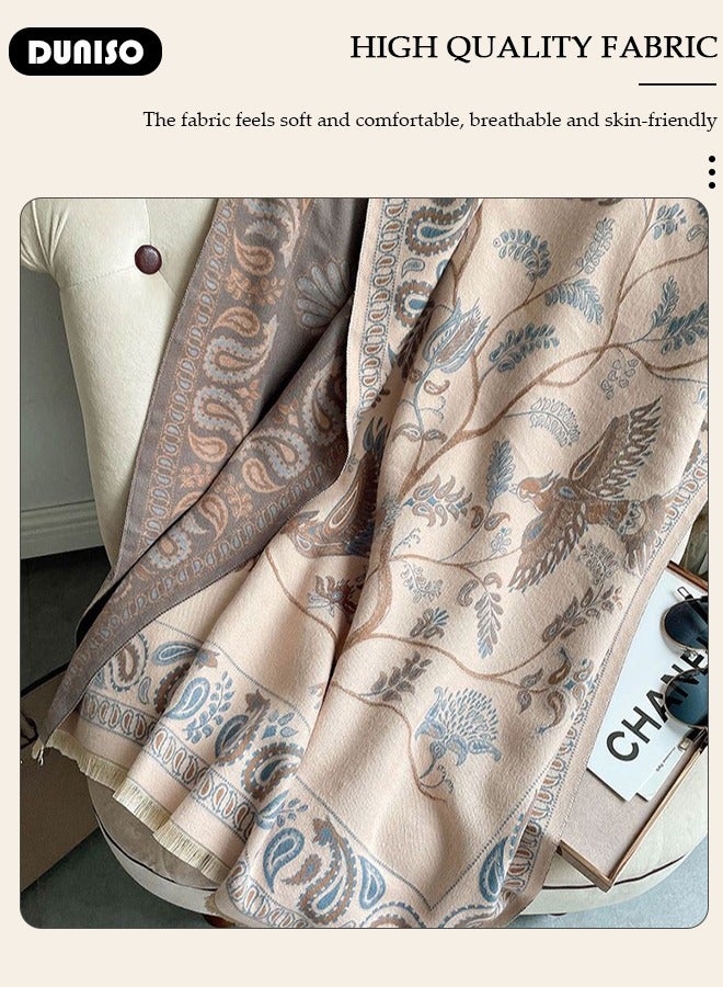 DUNISO Two Tone Womens Shawl Wraps, 60 * 185cm Cashmere Shawl, Scarf Wrap for Evening Dress,  Winter Thick Warm Knitted Scarf Blanket, Front-Open Poncho Cape for Traveling, Wedding Party, Home, Office - Image 3