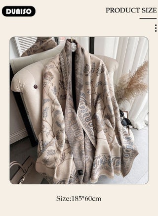 Two Tone Womens Shawl Wraps, 60 * 185cm Cashmere Shawl, Scarf Wrap for Evening Dress,  Winter Thick Warm Knitted Scarf Blanket, Front-Open Poncho Cape for Traveling, Wedding Party, Home, Office - view 4