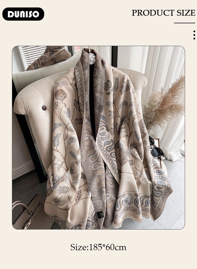 DUNISO Two Tone Womens Shawl Wraps, 60 * 185cm Cashmere Shawl, Scarf Wrap for Evening Dress,  Winter Thick Warm Knitted Scarf Blanket, Front-Open Poncho Cape for Traveling, Wedding Party, Home, Office - Image 4