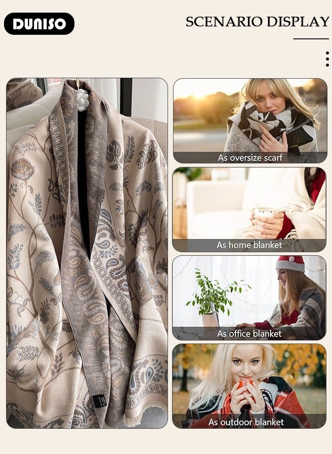 DUNISO Two Tone Womens Shawl Wraps, 60 * 185cm Cashmere Shawl, Scarf Wrap for Evening Dress,  Winter Thick Warm Knitted Scarf Blanket, Front-Open Poncho Cape for Traveling, Wedding Party, Home, Office - Image 5