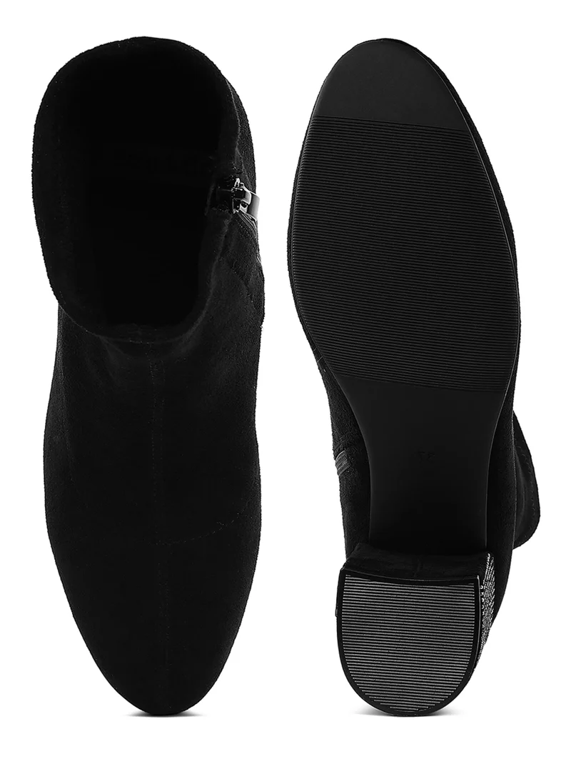 London Rag Rhinestones Embellished Block Heel Boots in Black