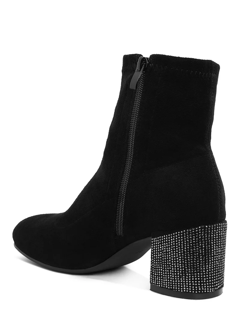 London Rag Rhinestones Embellished Block Heel Boots in Black