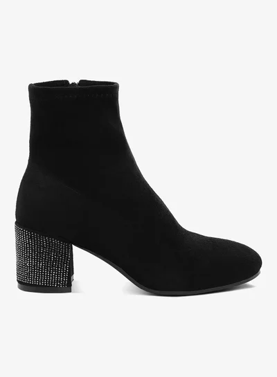 London Rag Rhinestones Embellished Block Heel Boots in Black