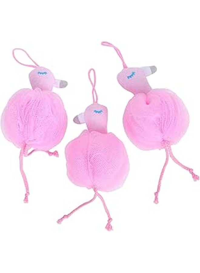 Pink Flamingo Bath Shower Pouf 3 Pack Exfoliating Body Wash Sponge Mesh Ball For Adults - Image 1