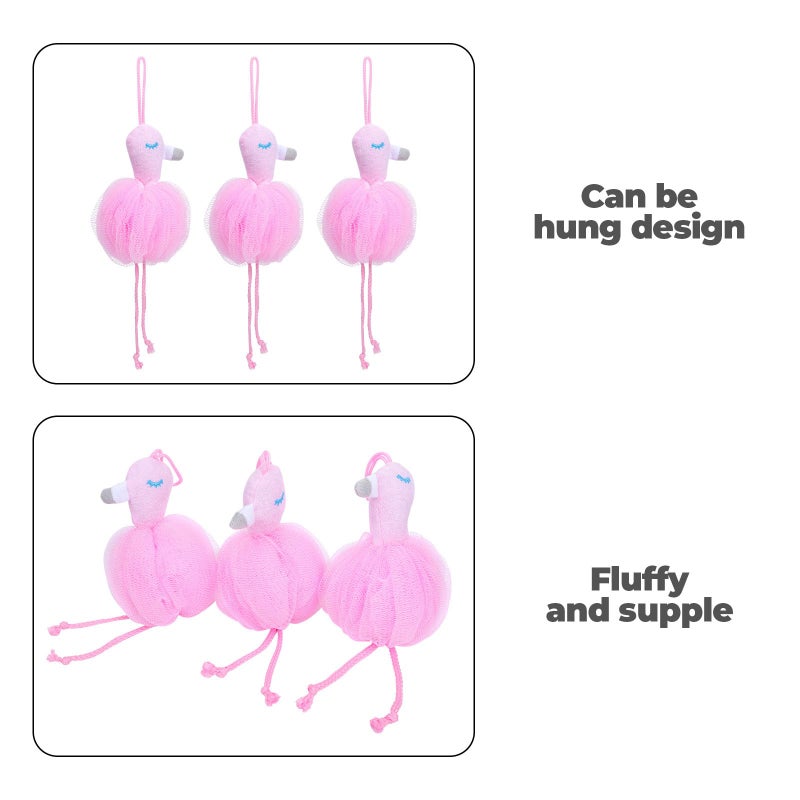 Pink Flamingo Bath Shower Pouf 3 Pack Exfoliating Body Wash Sponge Mesh Ball For Adults - Image 4
