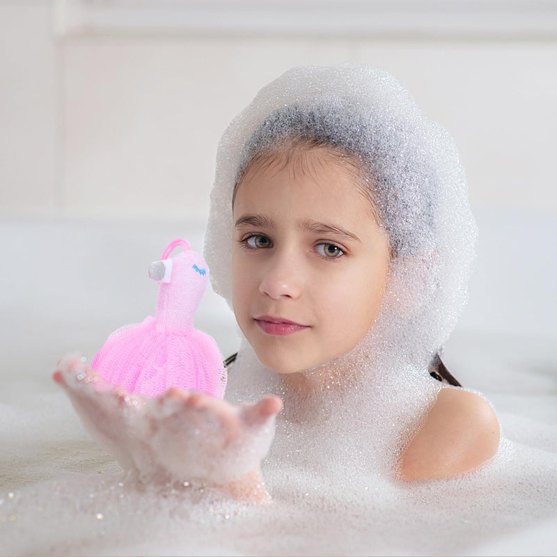 Pink Flamingo Bath Shower Pouf 3 Pack Exfoliating Body Wash Sponge Mesh Ball For Adults - Image 5